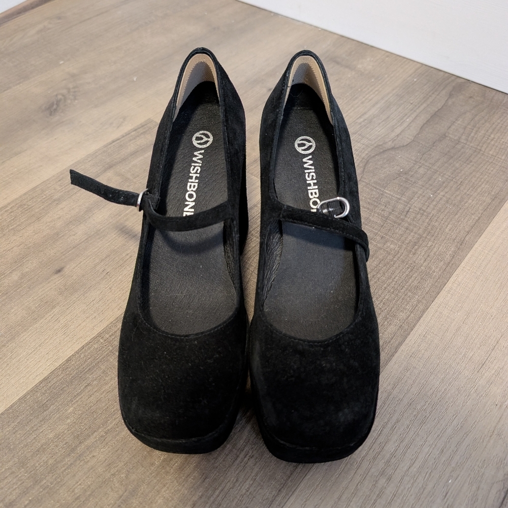 Wishbone Kate Black Suede Mary Jane Platform Heels - Picture 3 of 10